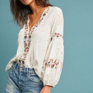Anthropologie x Vanessa Virginia Carthage Embroidered Peasant Top